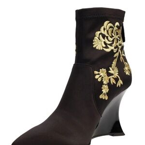 Natori Black and Gold Floral Heeled Boots
